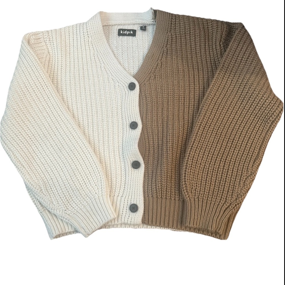Kidpik Colorblock Knit Cream and Tan  Cardigan, Medium 10